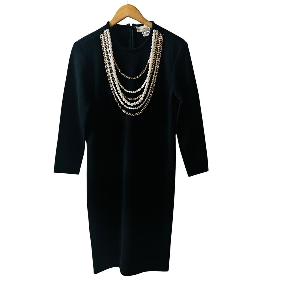 Christine Jaguin Wool. Lack Pearl Neck Detail Sweater Dress Size 6
